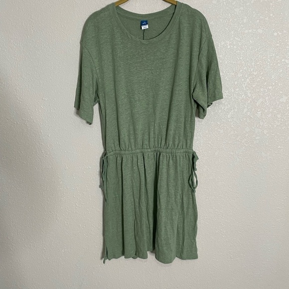 Old Navy Green Olive Tie Side Linen Blend T Shirt Dress Petite Medium - Picture 7 of 7